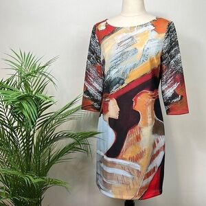 NWT Le Galeriste Dress Body Con Graphic Art Design Modern Colorful Modern Small